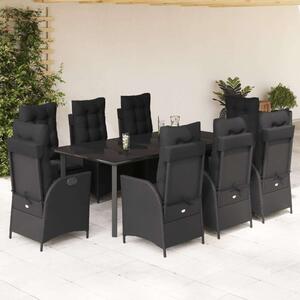 VidaXL - 9 Részes Kerti Étkezőgarnitúra - Polyrattan - Fekete