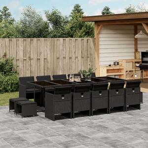 VidaXL - 15 Részes Kerti Étkezőgarnitúra - Polyrattan - Fekete