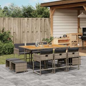VidaXL 11 részes szürke polyrattan kerti ülőgarnitúra párnákkal