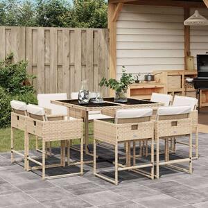 Polyrattan Kerti Étkezőgarnitúra - 9 részes - Bézs