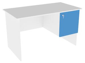 Íróasztal zárható oldalszekrénnyel fehér/kék