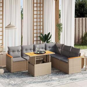 Polyrattan Kerti Ülőgarnitúra - 7 részes - Bézs