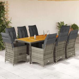 VidaXL Polyrattan Kerti Bútor - 9 részes Bisztrókészlet - Szürke
