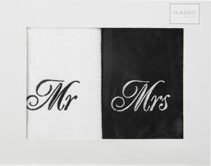Mr és Mrs hímzett törölköző szett 2db 50x90 cm Fehér/fekete