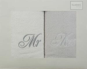 Mr és Mrs hímzett törölköző szett 2db 50x90 cm Fehér/ezüst