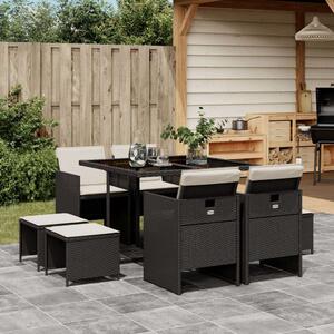 VidaXL Polyrattan Kerti Étkezőgarnitúra - 9 részes - Fekete