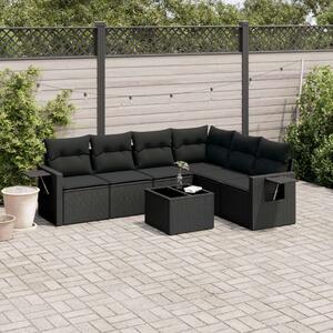 VidaXL 7 részes fekete polyrattan kerti ülőgarnitúra párnával
