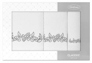 Clavia 3db-os törölköző szett virágos hímzéssel Fehér/grafit