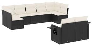 VidaXL 9 részes fekete polyrattan kerti ülőgarnitúra párnákkal
