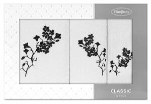 Blossom 3db-os virágmintás hímzett törölköző szett Fehér/fekete
