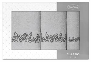 Clavia 3db-os törölköző szett virágos hímzéssel Ezüst/grafit