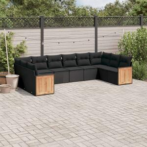 VidaXL 10 részes fekete polyrattan kerti ülőgarnitúra párnákkal