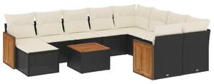 VidaXL Polyrattan Kerti Ülőgarnitúra - 11 részes - Fekete