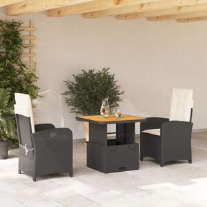VidaXL Polyrattan Kerti Étkezőgarnitúra - 3 részes - Fekete