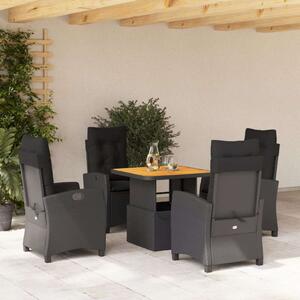 VidaXL Polyrattan Kerti Étkezőgarnitúra - 5 részes - Fekete