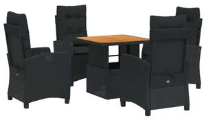 VidaXL Polyrattan Kerti Étkezőgarnitúra - 5 részes - Fekete