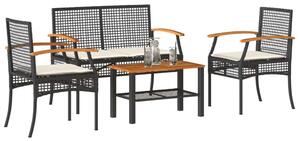 VidaXL 4 részes fekete polyrattan kerti ülőgarnitúra párnákkal