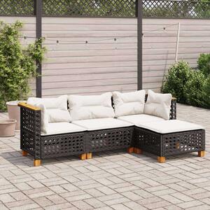 VidaXL 4 részes Kerti Ülőgarnitúra - Fekete Polyrattan