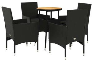 VidaXL 5 részes Kerti Étkezőgarnitúra - Fekete Polyrattan/Akácfa