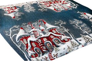 Karácsonyi zsenília terítő Varázslatos téli ház 90x90 cm Chenille IT038