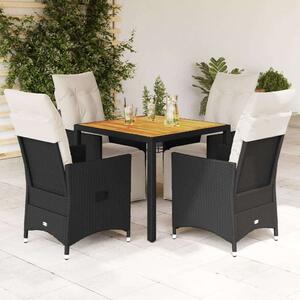 VidaXL Kerti Étkezőgarnitúra - 5 részes - Fekete Polyrattan