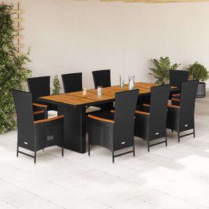 VidaXL Kerti Étkezőgarnitúra - 9 részes - Fekete Polyrattan