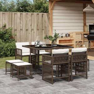 VidaXL Kerti Étkezőgarnitúra - 9 részes - Barna Polyrattan
