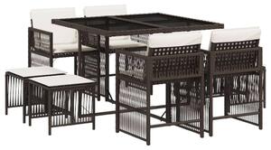 VidaXL Kerti Étkezőgarnitúra - 9 részes - Barna Polyrattan