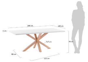 Fehér étkezőasztal Kave Home Argo 200 x 100 cm természetes fém talppal