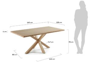 Tölgyfa étkezőasztal Kave Home Argo 160 x 100 cm, természetes fém talppal