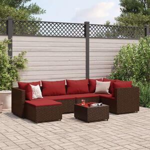Polyrattan Kerti Ülőgarnitúra - 7 részes - Barna