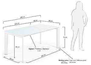 Fehér üveg összecsukható étkezőasztal Kave Home tengely 120/180 x 80 cm