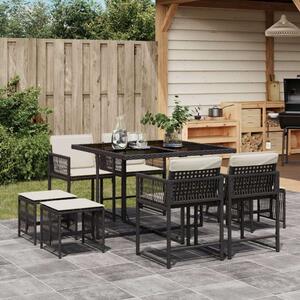 VidaXL Polyrattan Kerti Étkezőgarnitúra - 9 részes, Fekete