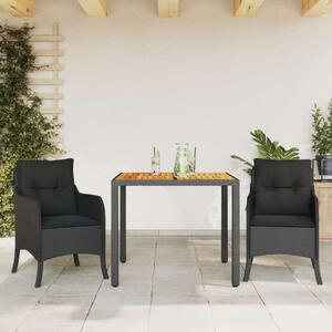 VidaXL Kerti Étkezőgarnitúra - 3 részes - Fekete Polyrattan