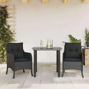 VidaXL 3 részes fekete polyrattan kerti étkezőgarnitúra párnákkal