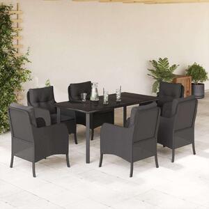 VidaXL Kerti Étkezőgarnitúra - 7 részes - Fekete Polyrattan
