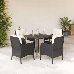 VidaXL Kerti Étkezőgarnitúra - 5 részes - Fekete Polyrattan
