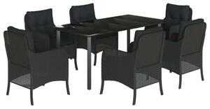 VidaXL Kerti Étkezőgarnitúra - 7 részes - Fekete Polyrattan