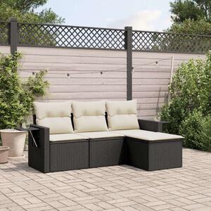 Polyrattan Kerti Ülőgarnitúra - 4 részes - Fekete