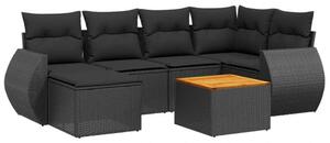 Polyrattan Kerti Ülőgarnitúra - 7 részes - Fekete
