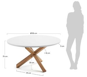 Fehérre lakkozott kerek étkezőasztal Kave Home Lotus 135 cm