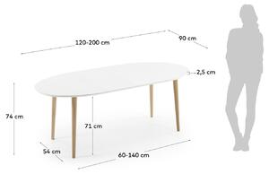 Fehérre lakkozott összecsukható étkezőasztal Kave Home Oqui 120/200 x 90 cm