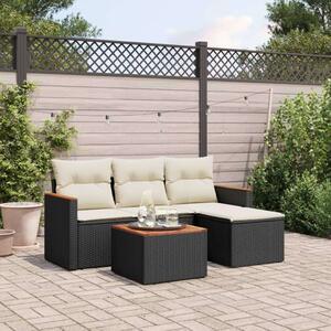 VidaXL 5 részes fekete polyrattan kerti kanapészett párnákkal