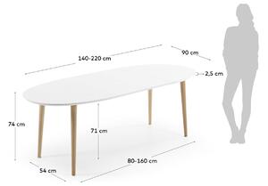 Fehérre lakkozott összecsukható étkezőasztal Kave Home Oqui 140/220 x 90 cm