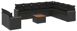 VidaXL Polyrattan Kerti Ülőgarnitúra - 11 részes - Fekete