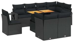 VidaXL Polyrattan Kerti Ülőgarnitúra - 9 részes - Fekete
