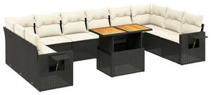 VidaXL Polyrattan Kerti Ülőgarnitúra - 11 részes - Fekete