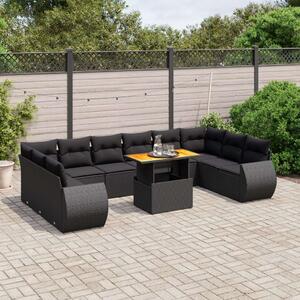 VidaXL Polyrattan Kerti Ülőgarnitúra - 11 részes - Fekete
