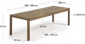 Barna tölgy összecsukható étkezőasztal Kave Home Briva 200/280 x 100 cm