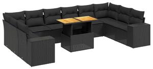 VidaXL Polyrattan Kerti Ülőgarnitúra - 11 részes - Fekete